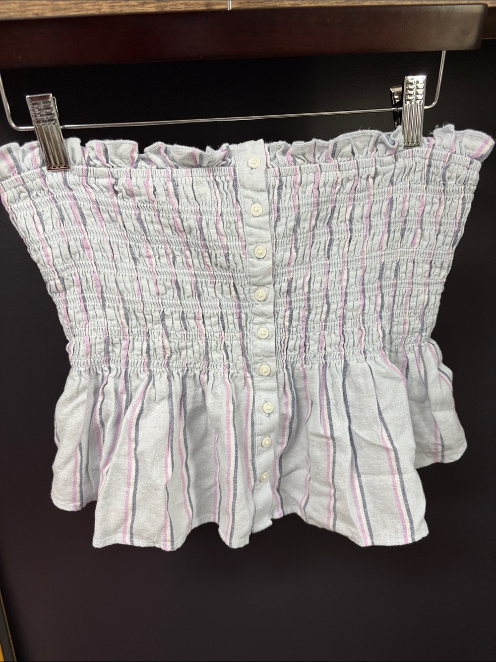 Striped Smocked Button-Front Top in Light Blue and Pink